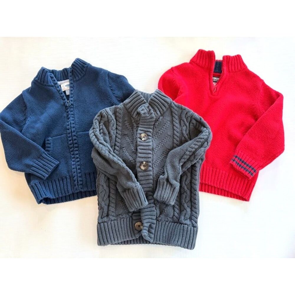 Boys Sweater Lot 2T 3T Old Navy OshKosh Cat & Jack Cardigan Cable Knit 3 Pc